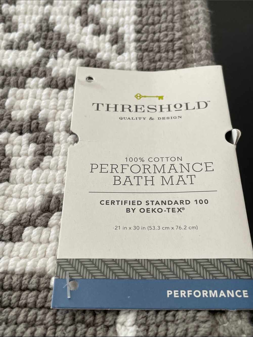 Threshold Cotton Bath Mat in Gray and White Geometric Pattern